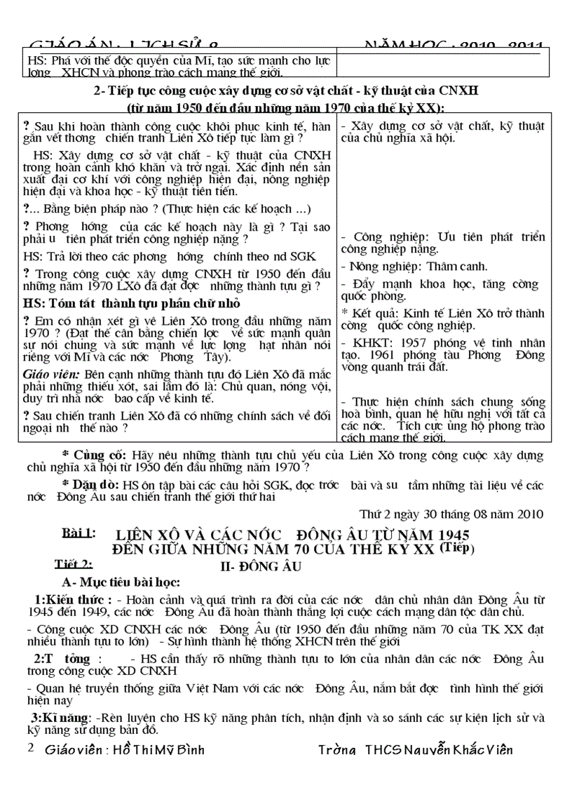 image for page Giáo án lịch sử 9 HK I năm 10 11