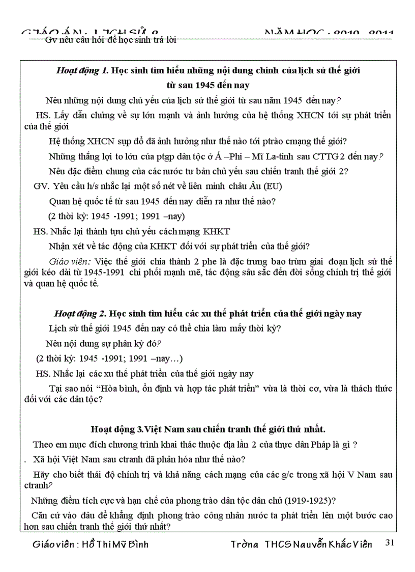 image for page Giáo án lịch sử 9 HK I năm 10 11