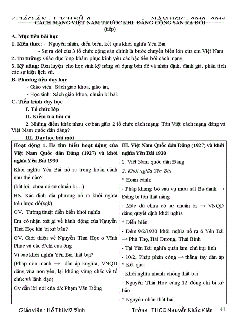image for page Giáo án lịch sử 9 HK II năm 10 11