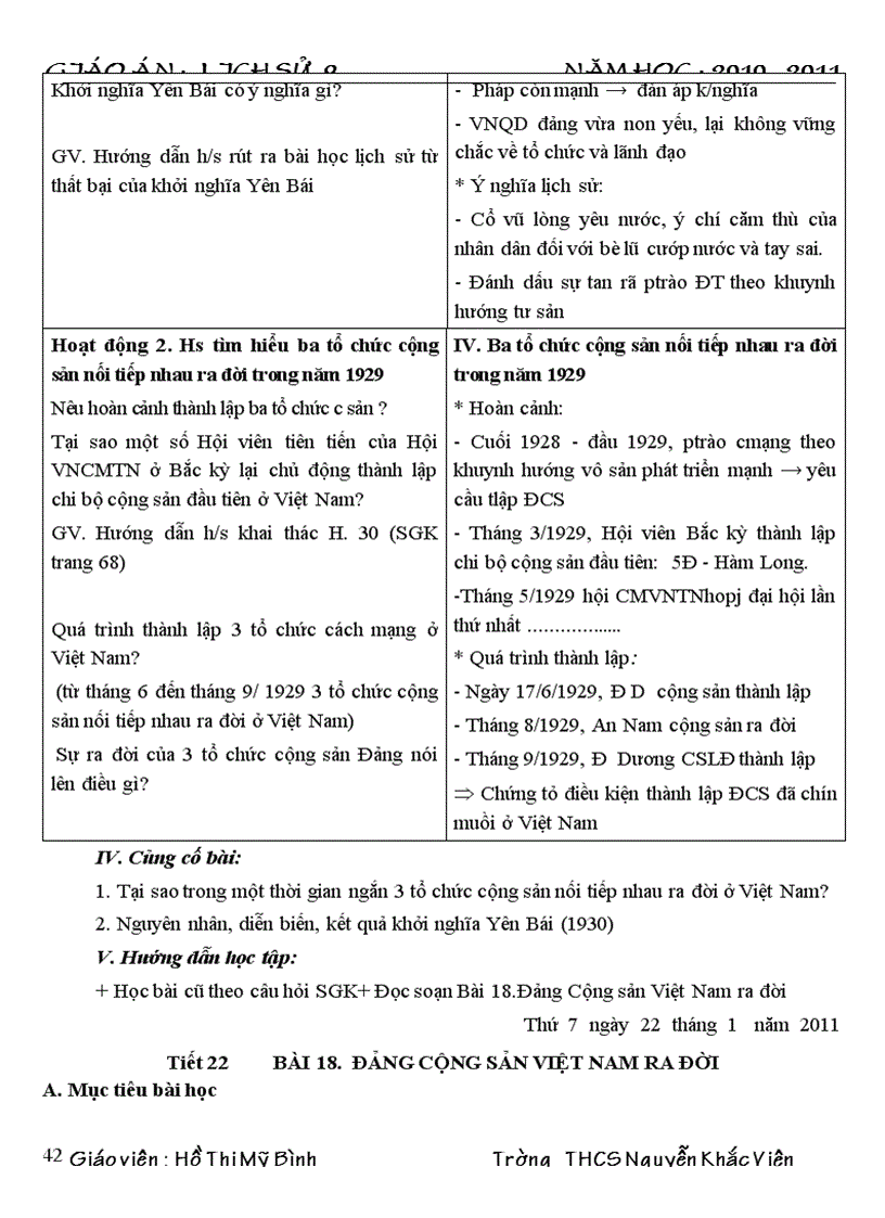image for page Giáo án lịch sử 9 HK II năm 10 11