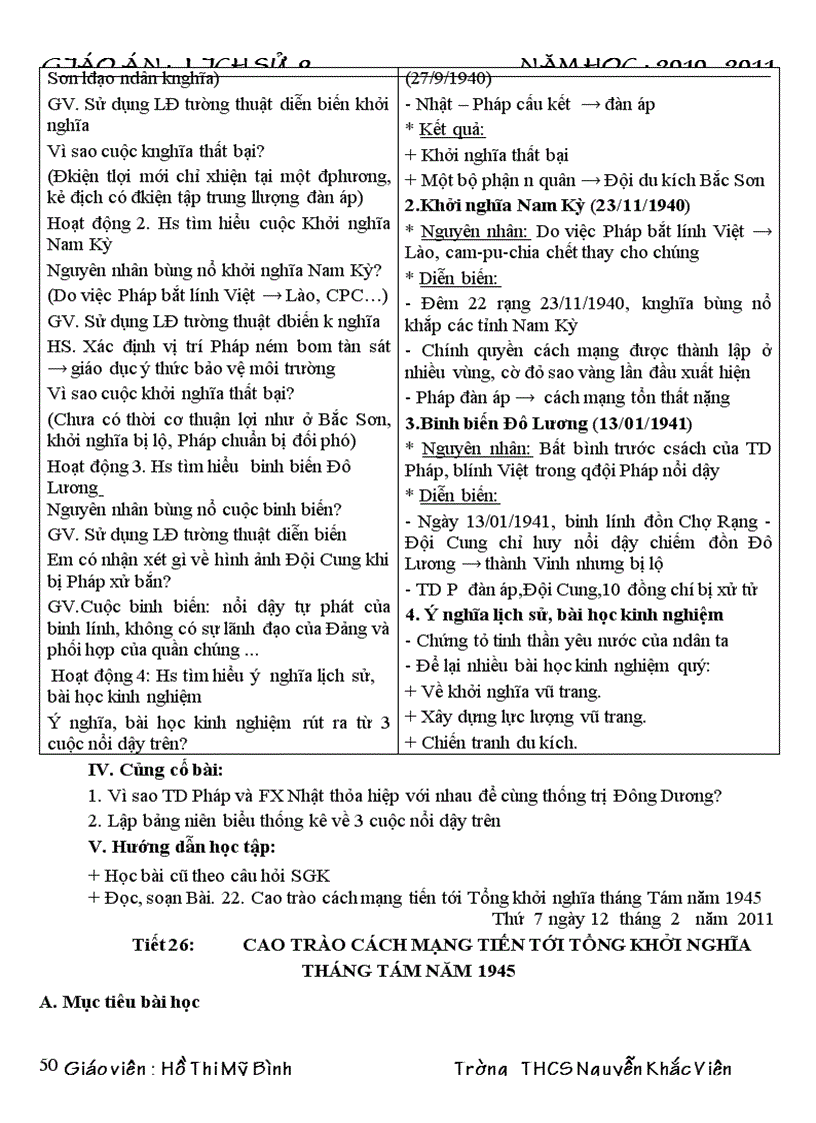 image for page Giáo án lịch sử 9 HK II năm 10 11