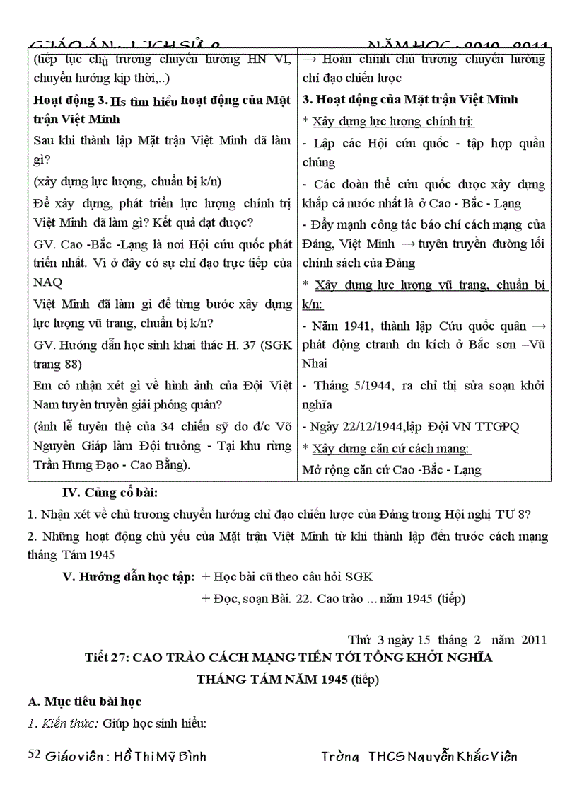 image for page Giáo án lịch sử 9 HK II năm 10 11