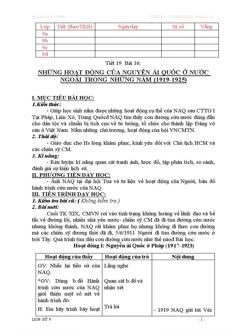 image for page Giáo án ls 9 3 cột