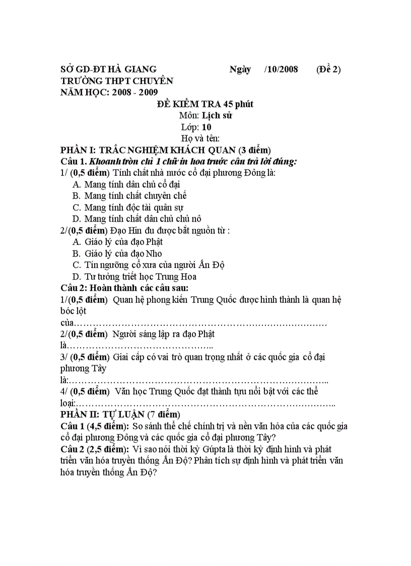 image for page 3 Đề kiểm tra 1 tiết học kỳ 1 ban cơ bản