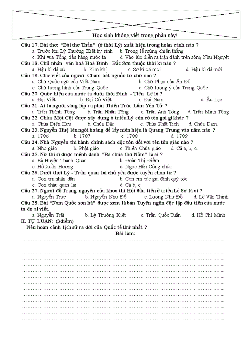 image for page Đề thi học kì II Sử 10 Cơ bản