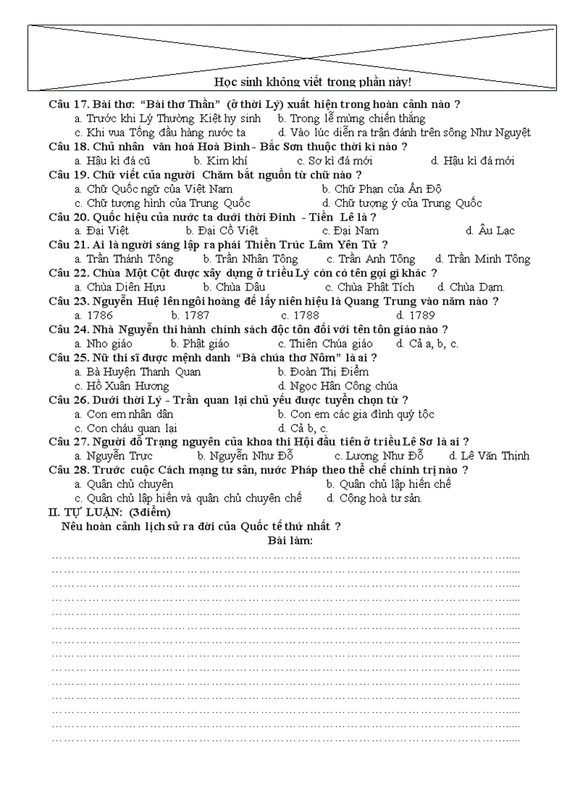 image for page Đề thi học kì II Sử 10 Cơ bản