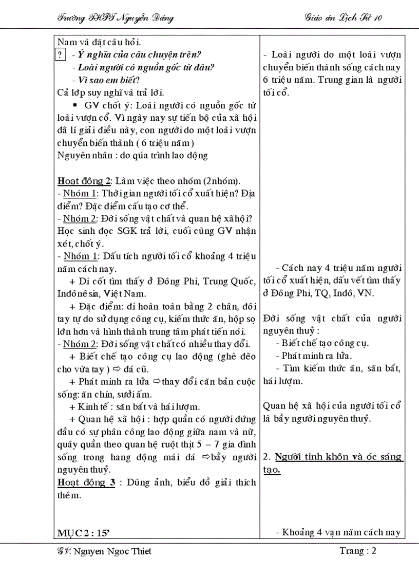 Giáo án lịch sử khối 10 cơ bản