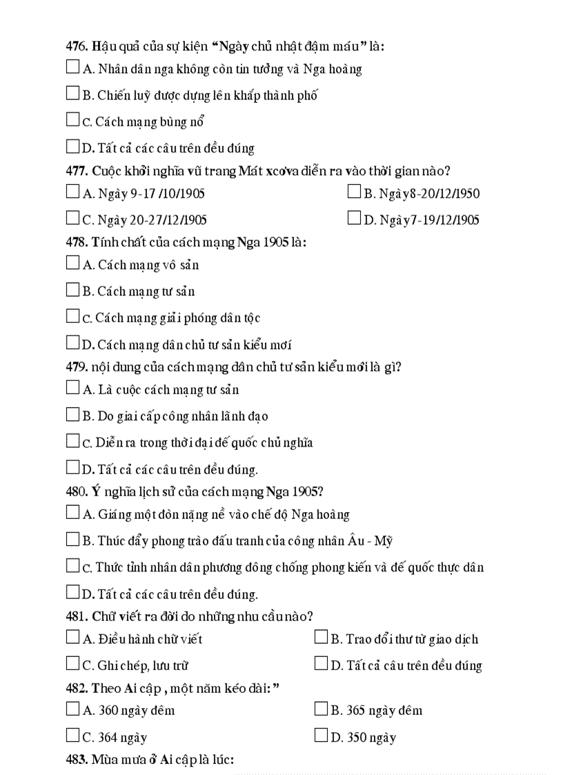 image for page 500 câu hỏi trắc nghiệm sử 12