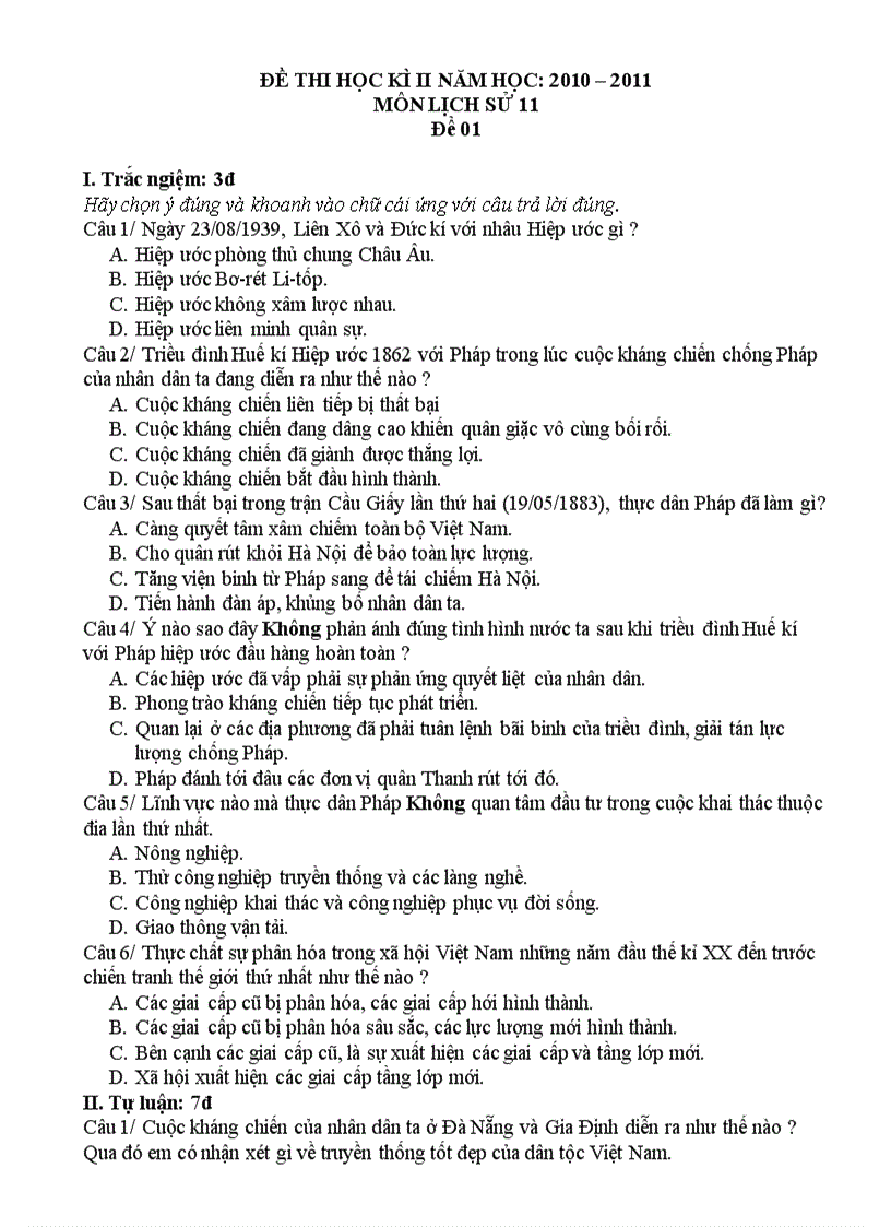 image for page Đề kthk2 sử 11