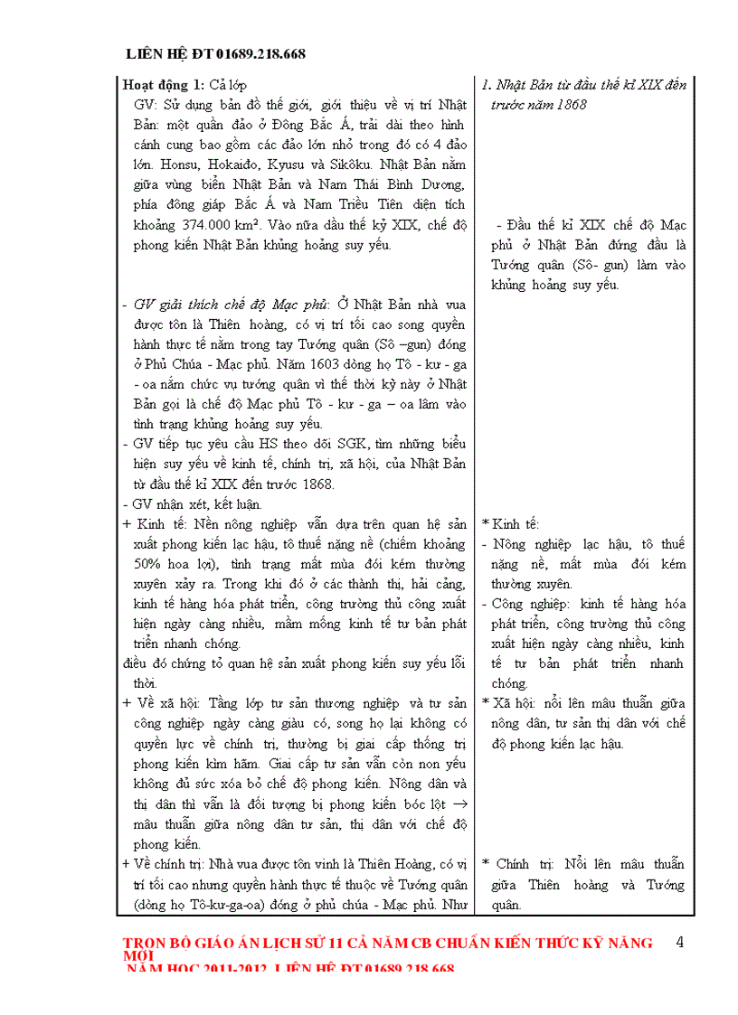 Giáo án lịch sử 11 theo chuẩn của sở GD ĐT Phú Thọ