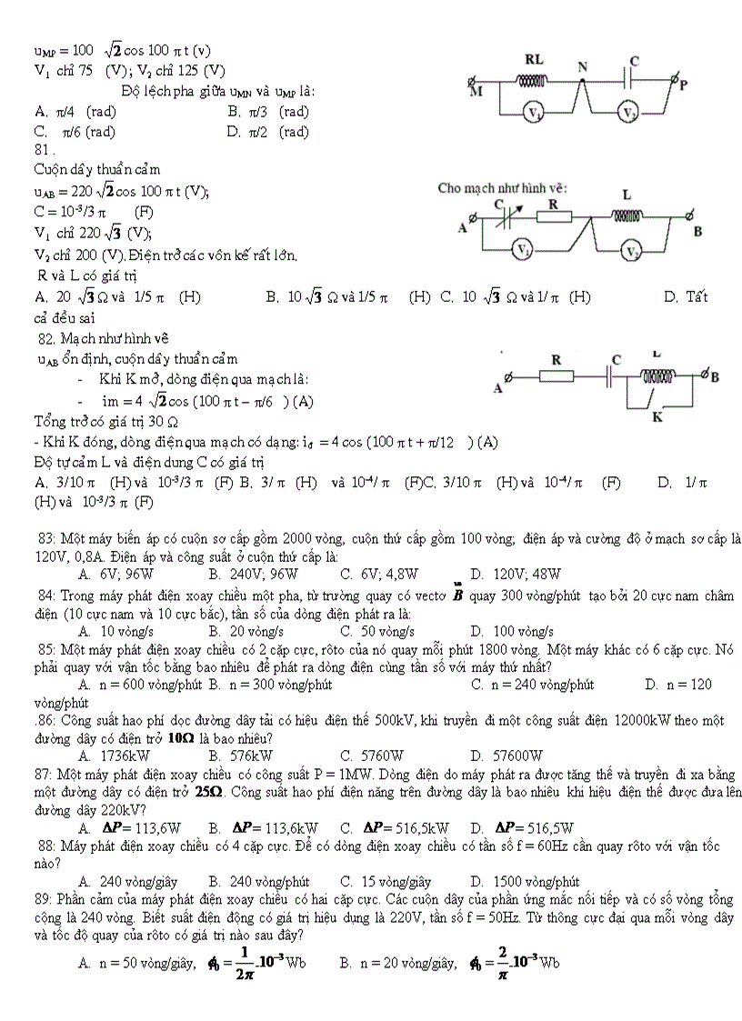 image for page 252 cau trac nghiem dien xoay chieu 12 NC