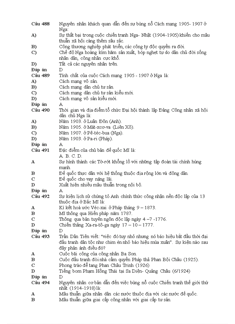 image for page 500 câu hỏi trắc nghiệm sử 12