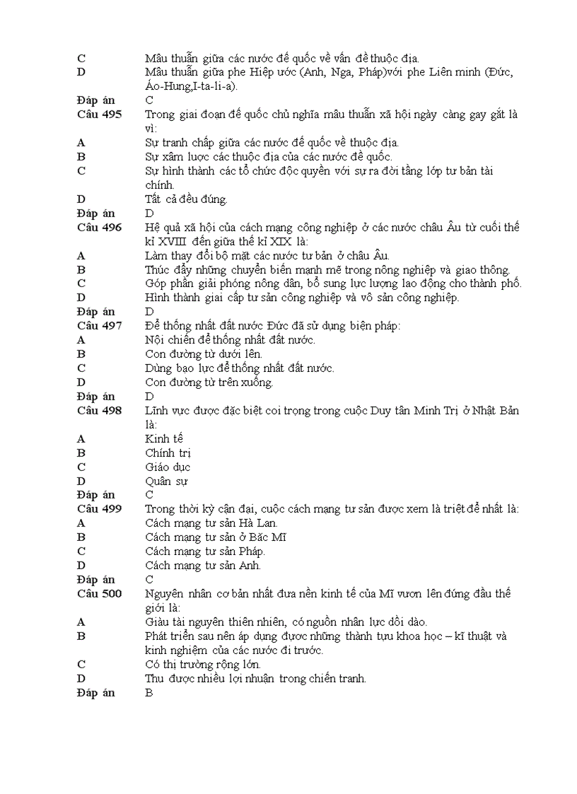 image for page 500 câu hỏi trắc nghiệm sử 12