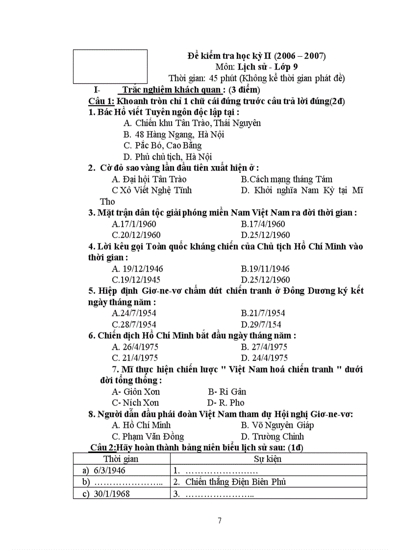 image for page Bộ đề thi HK2 môn lịch sử 9
