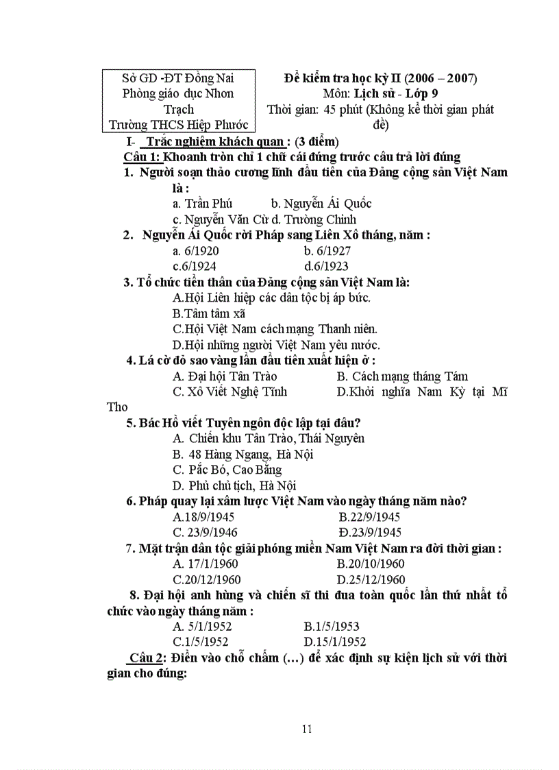 image for page Bộ đề thi HK2 môn lịch sử 9