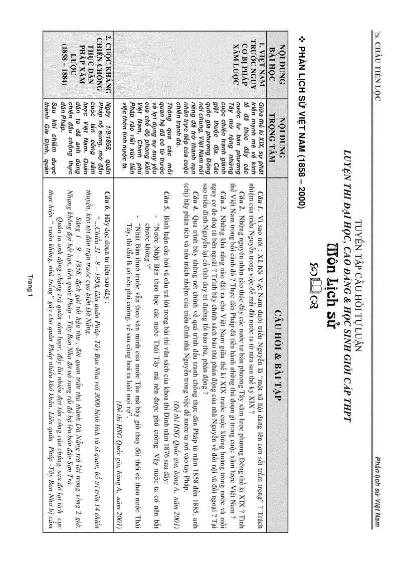 image for page Bộ đề thi luyện tập Môn Sử Phần Sử VN 1858 2000