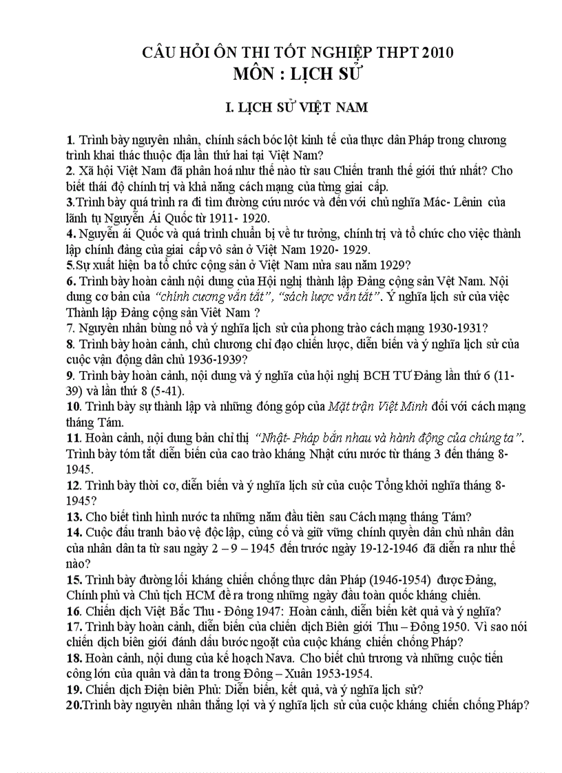 image for page Câu hỏi ôn thi THPT 2010