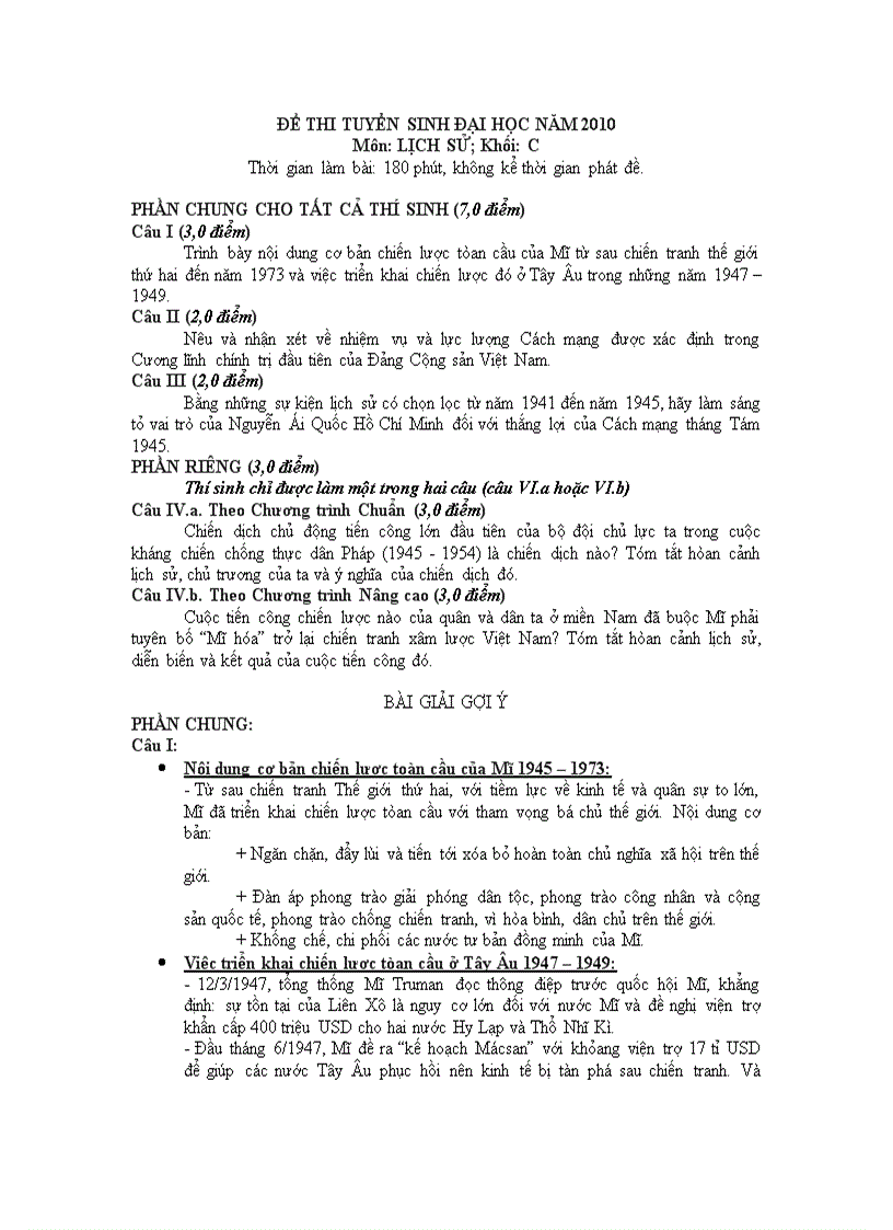 image for page Đề chính thức và Gợi ý Sử Khối C 2010