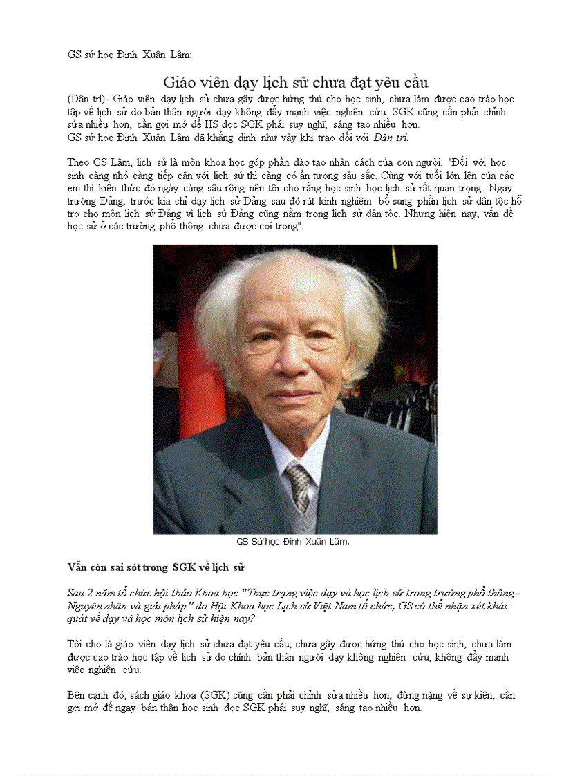 image for page GS Đinh Xuân Lâm nói về gv dạy lịch sử