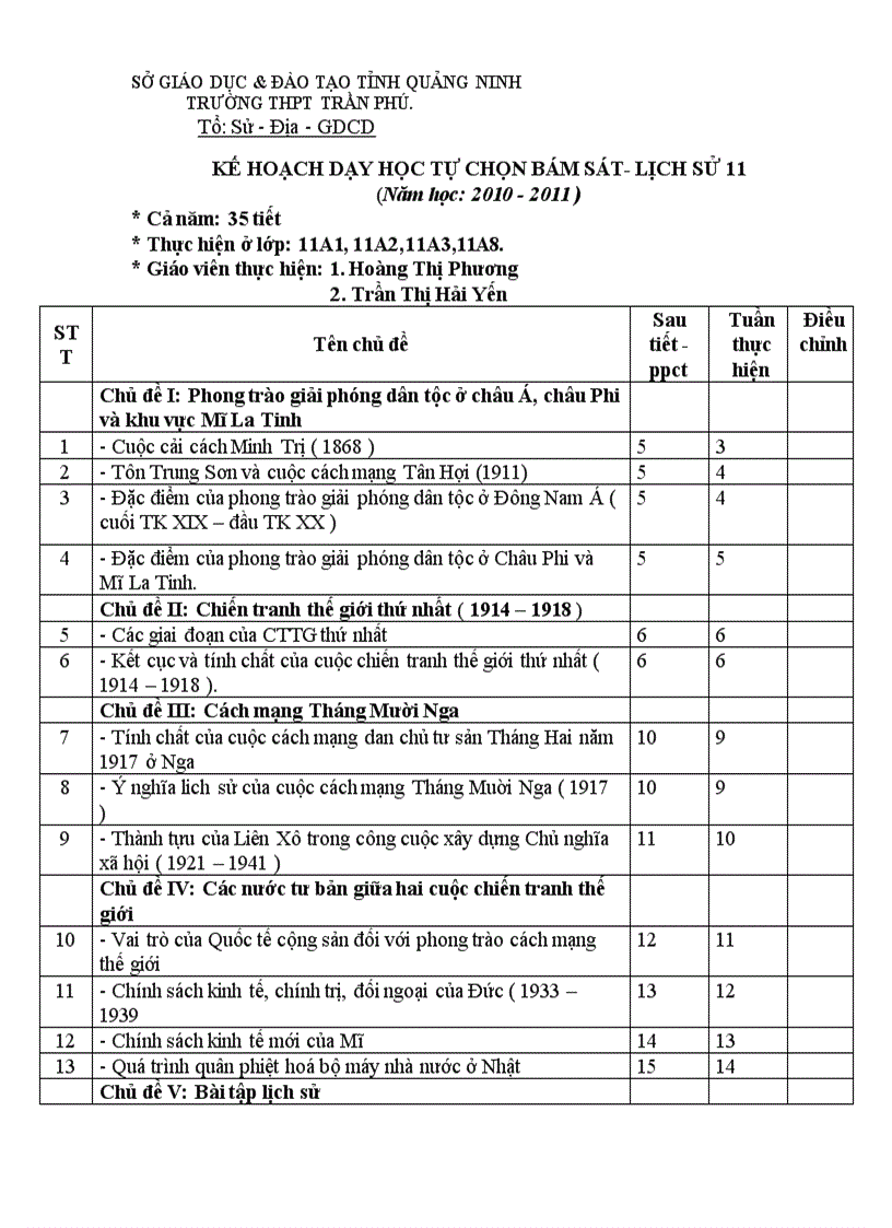 image for page Kế hoạch BS sử 11