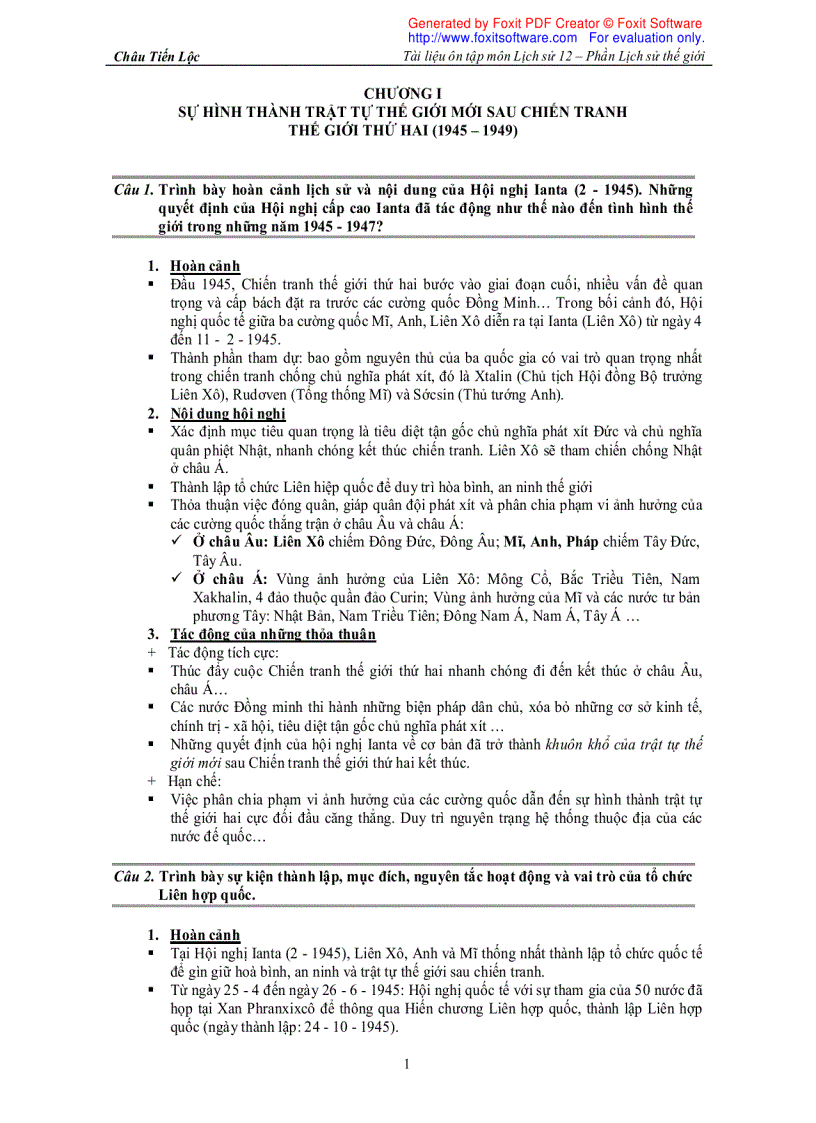 image for page Tài liệu ôn tập Lịch sử 12 Phần LSTG cơ bản