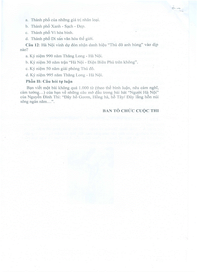 image for page Tìm hiểu THĂNG LONG HÀ NỘI nghìn năm văn hiến và anh hùng Câu hỏi ĐA