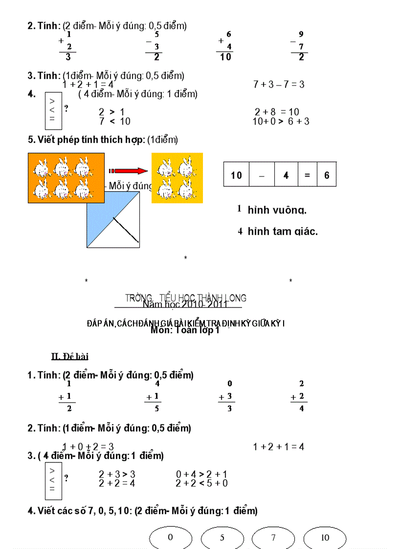 image for page Bài kiểm tra cuối kì I lớp 1 chuẩn không chỉnh