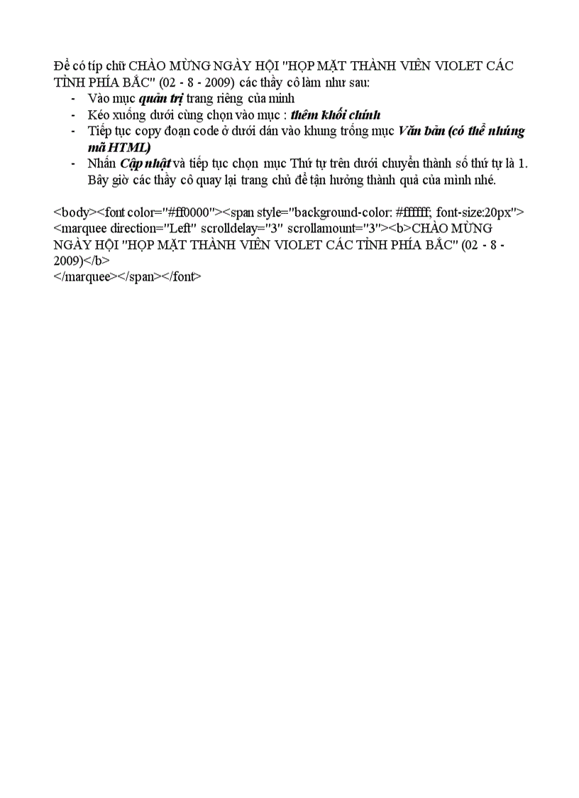 image for page Code chào mừng gặp mặt các thành viên tích cực của ngôi nhà chung Violet