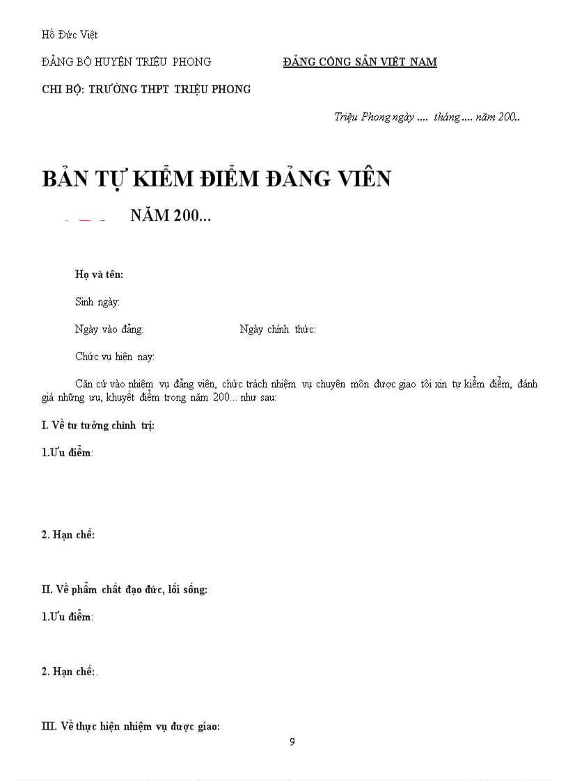 image for page HD đánh giá chất lượng đảng viên và Chi bộ