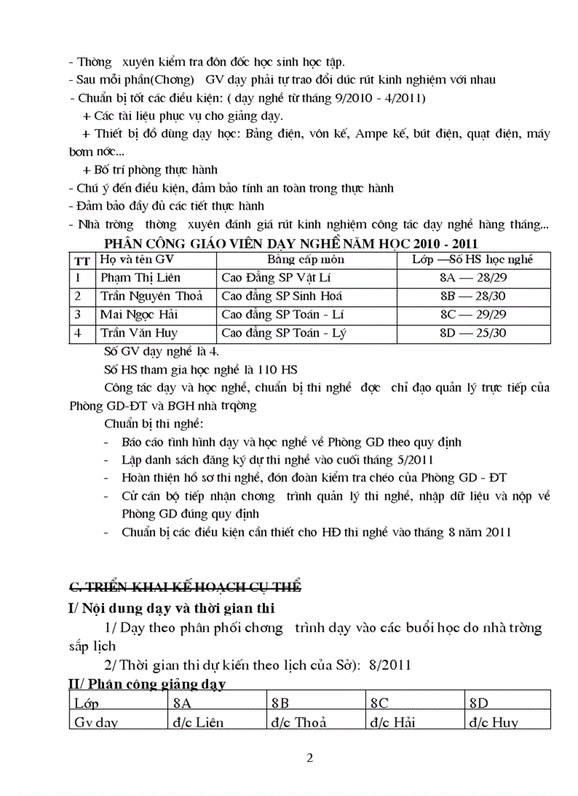 image for page Kế họach dạy nghề