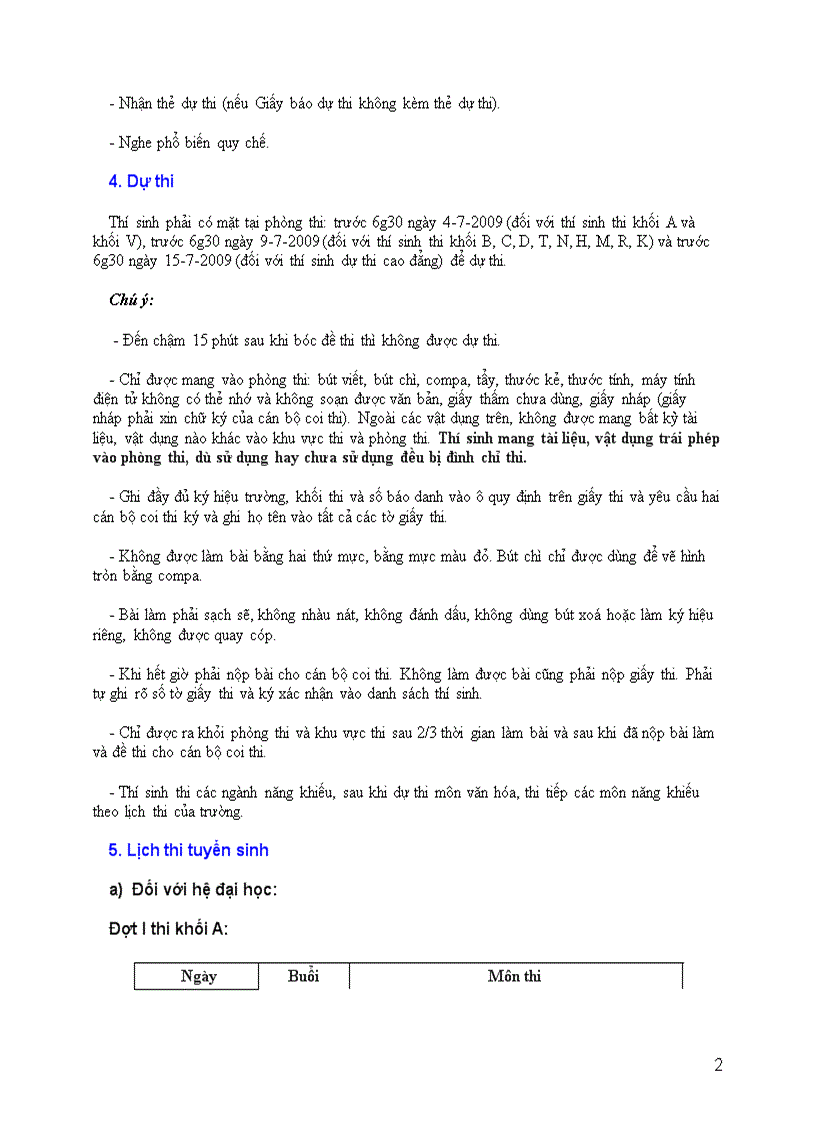 image for page 12 điều cần nhớ của thí sinh khi thi TNPT năm 2009
