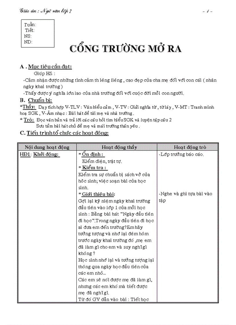 image for page Bai 1 cổng trường mở ra
