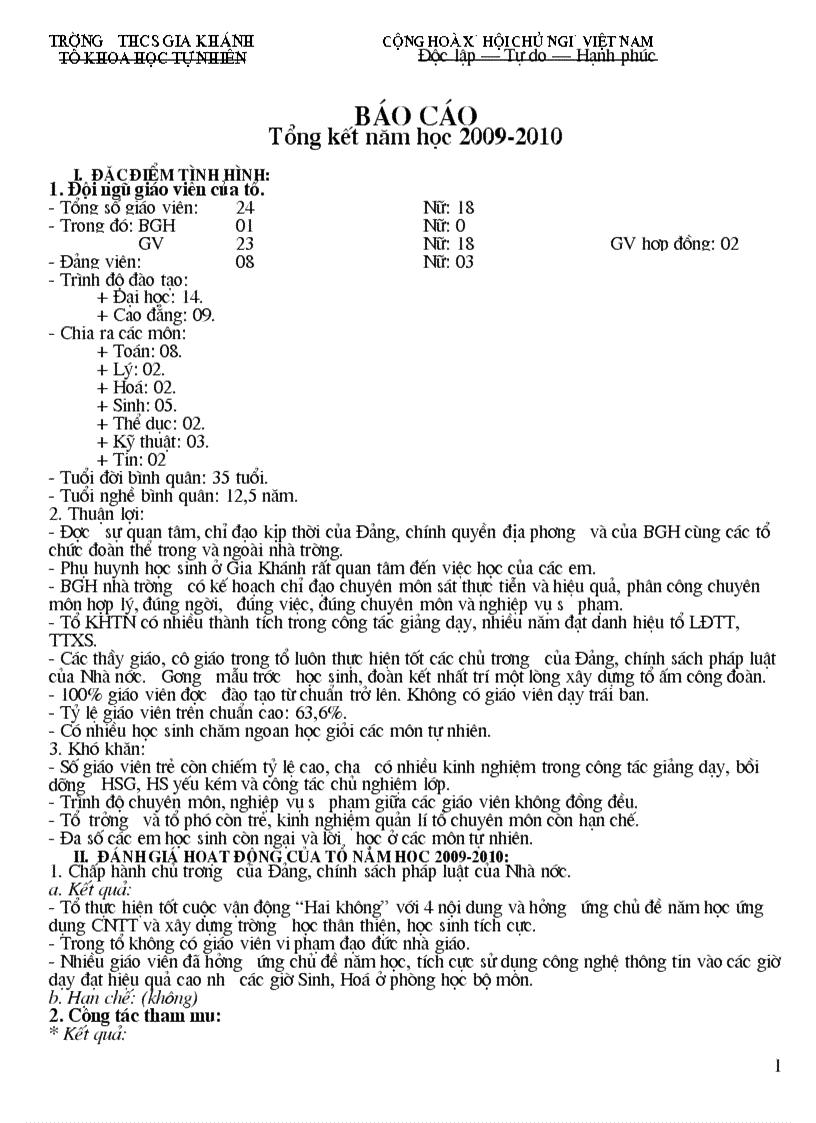 image for page Báo cáo tổng kết tổ KHTN năm học 2009 2010