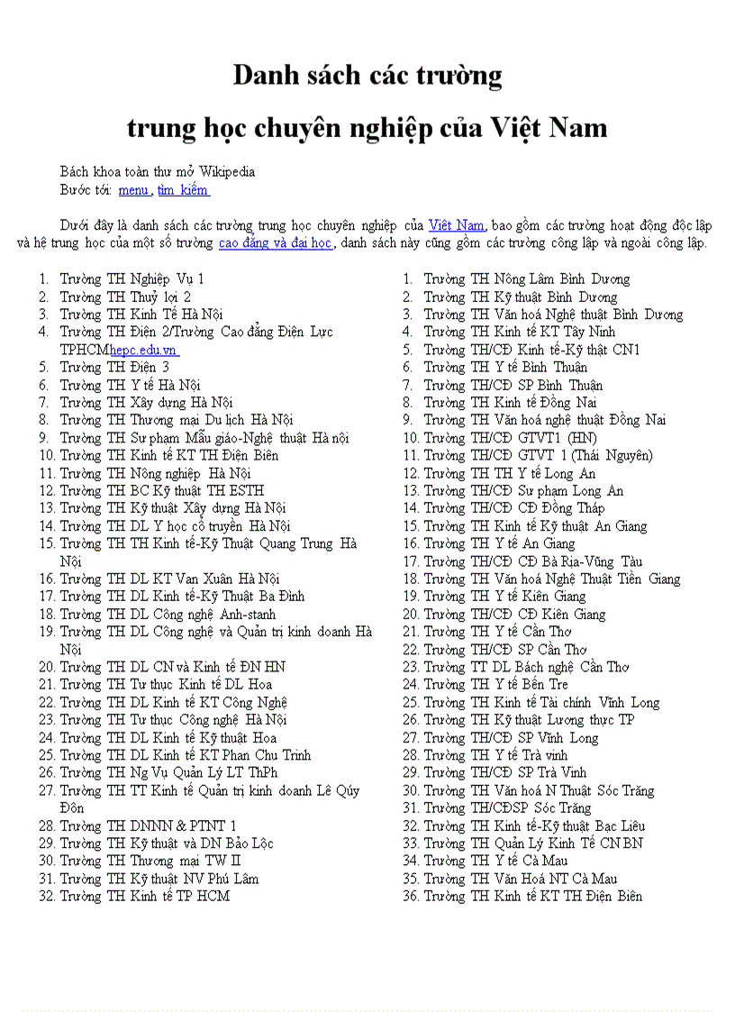 Danh sách các trường thcn vn