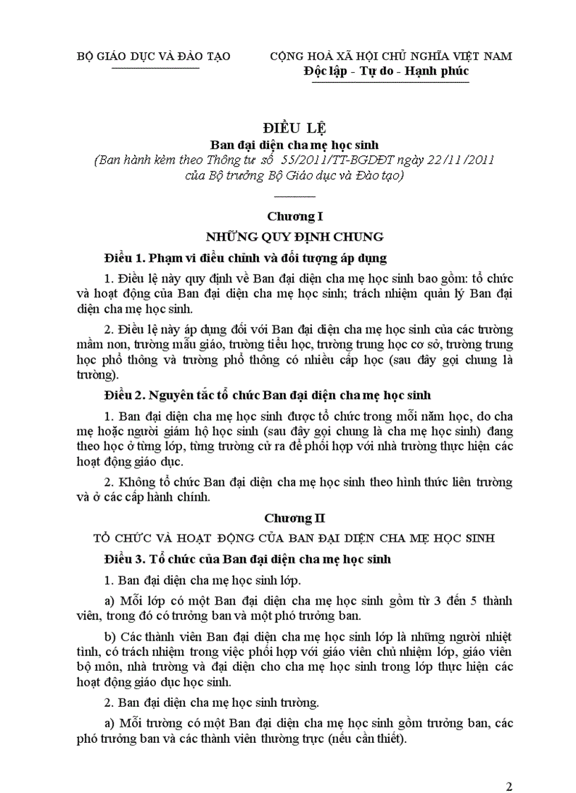 image for page Điều lệ Ban đại diện CMHS 2011