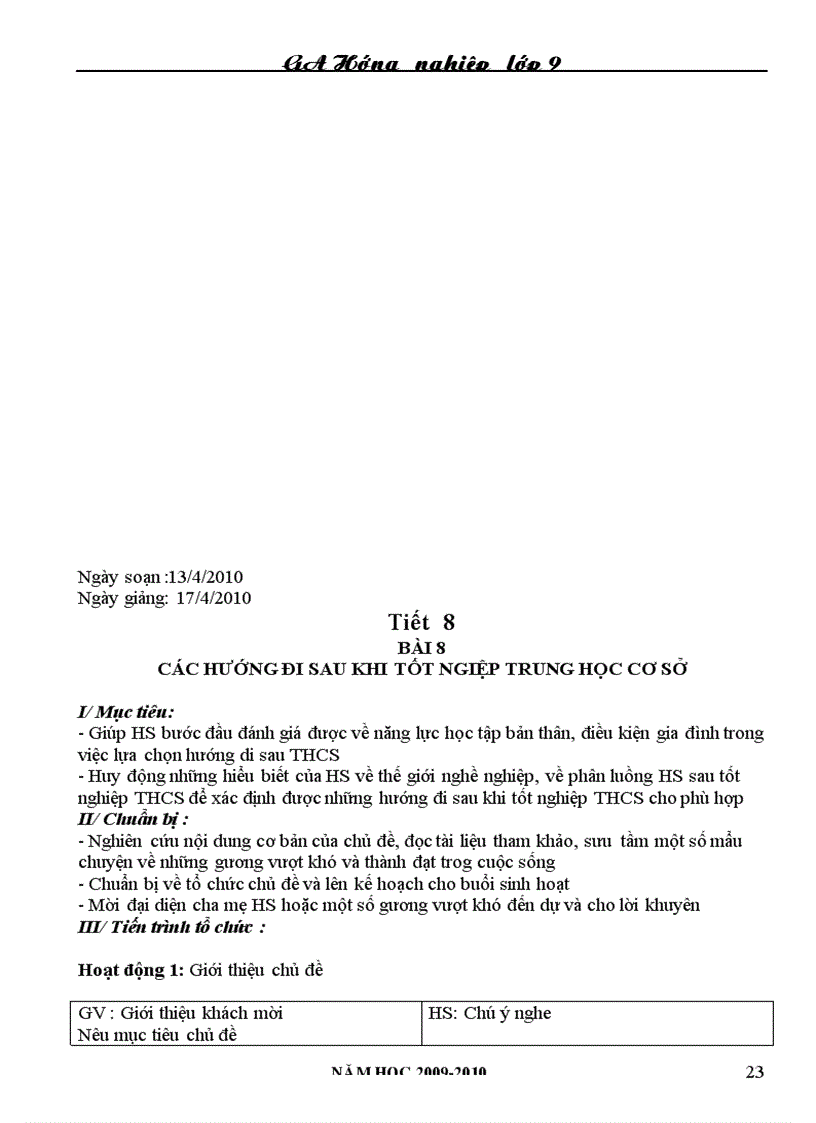 image for page Giáo án hướng nghiệp dạy nghề lớp9