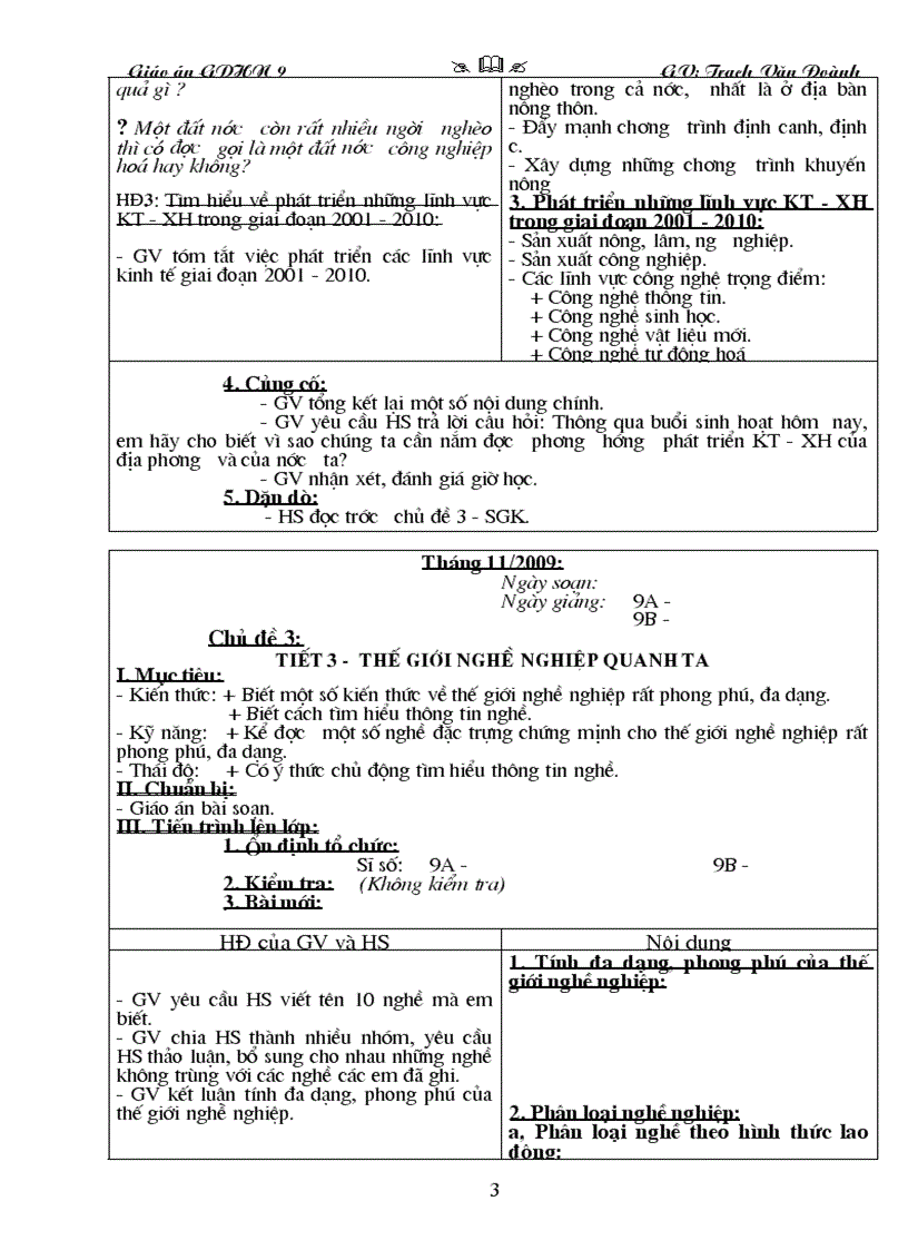 Giao an huong nghiep lop 9 hay nam 2009