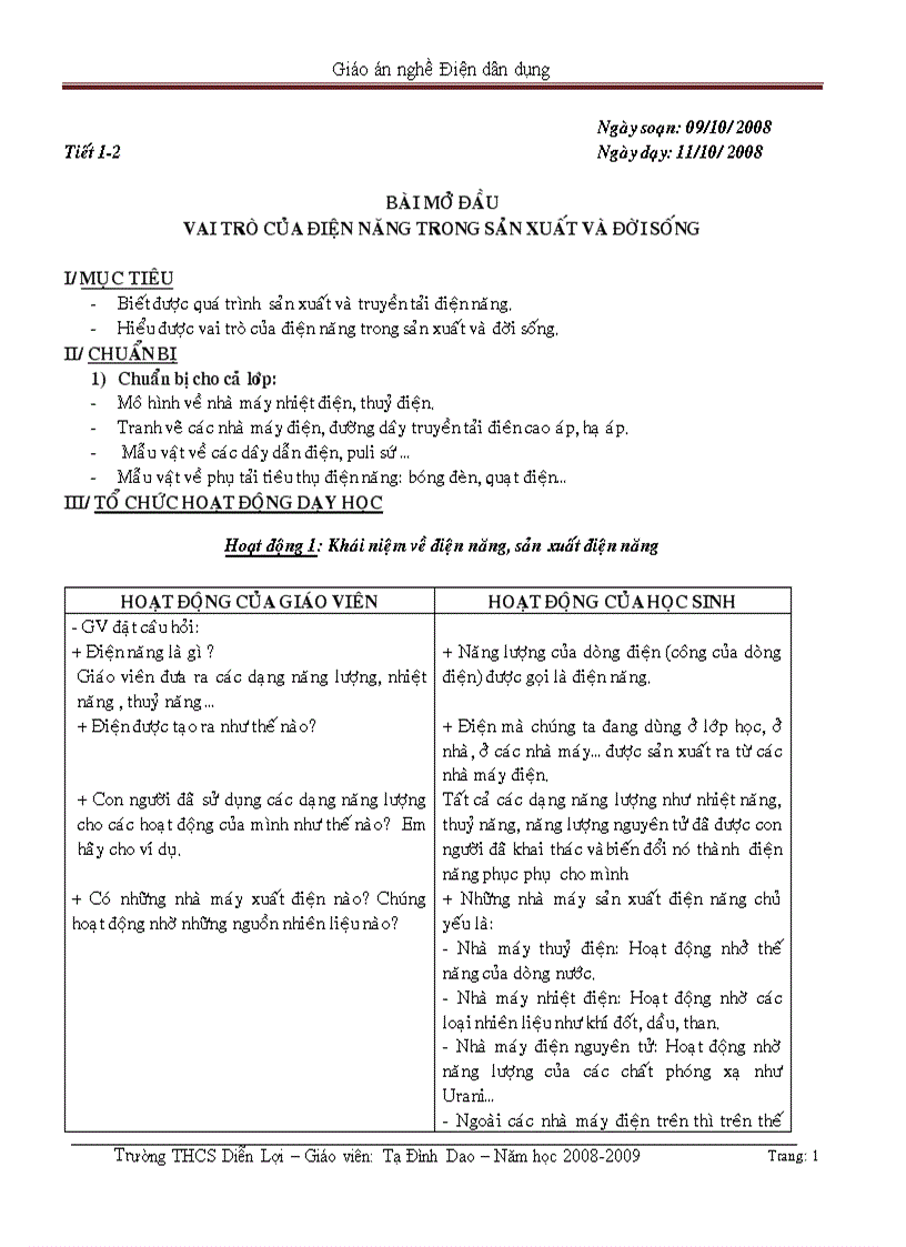 image for page Giáo án nghề Điện dân dung 2 cột