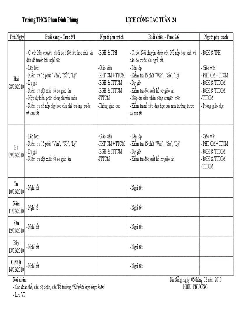 image for page Lịch công tác tuân năm học 09 10