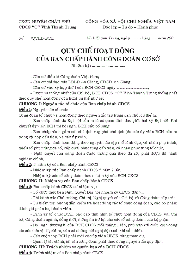 image for page Quy chế hoạt động giữa BGH và BCH CĐ