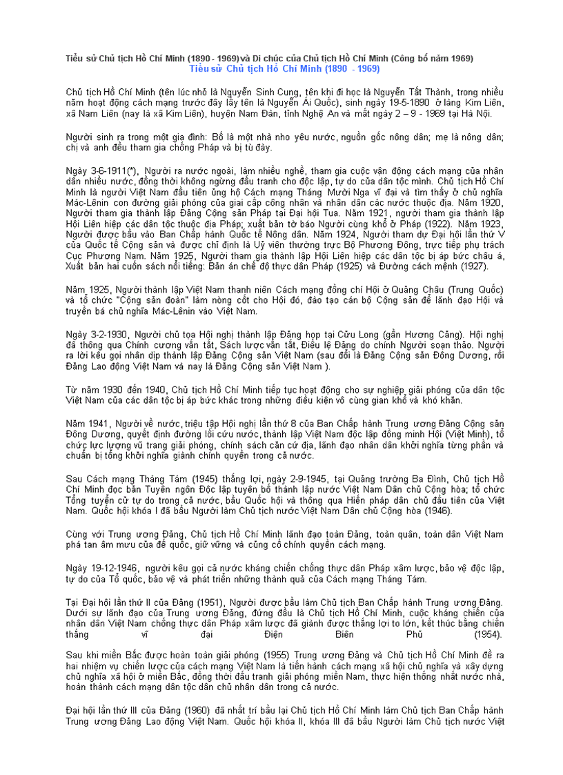 image for page Tiểu sử bác hồ và di chúc của bác