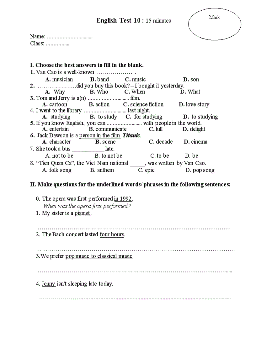 image for page Bai kiem tra 15 phut unit 12