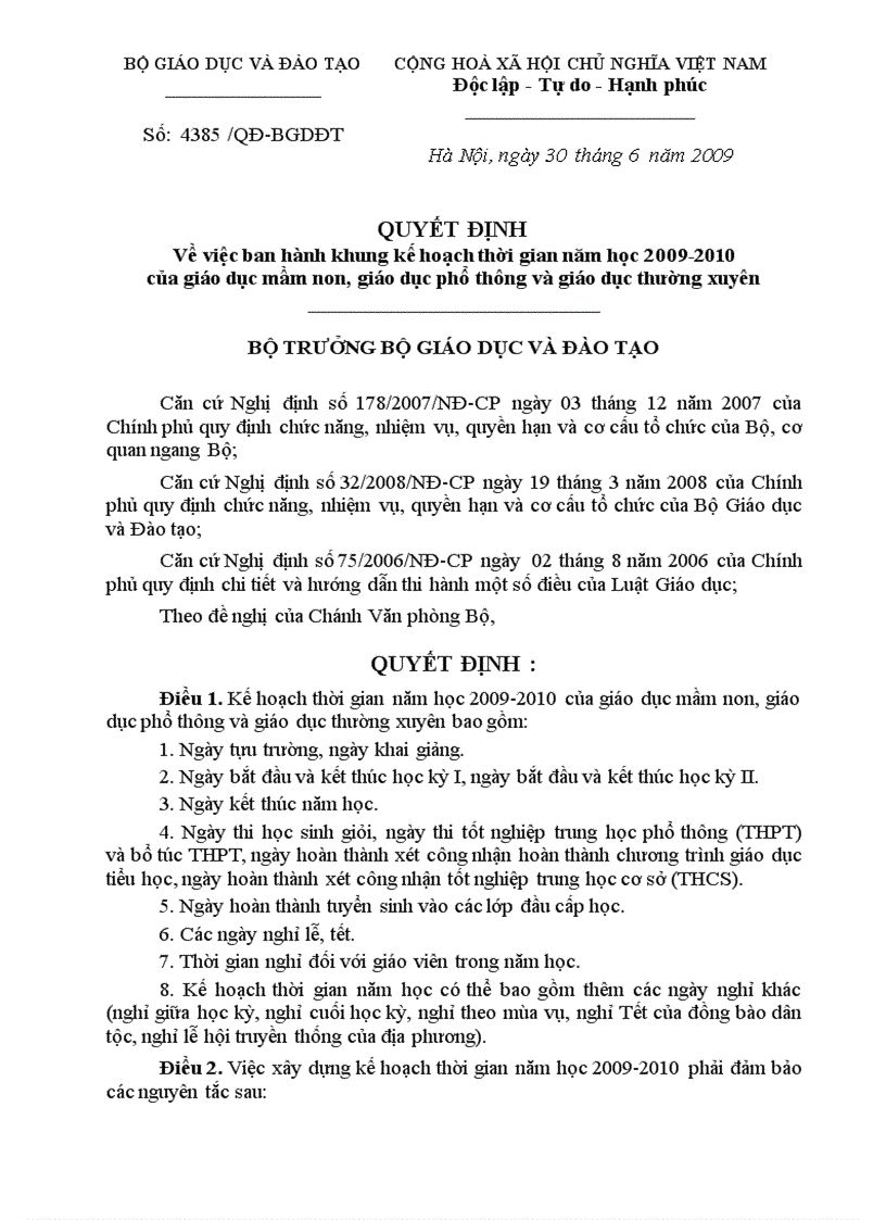 image for page Kế hoạch năm học 2009 2010