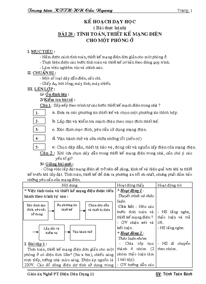 image for page Bài 28 Tính Toán Thiết Kế Mạng Điện 1 Phòng Ở