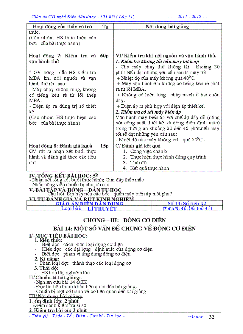 image for page Giáo án Nghề Điện phân phối CT 105 tiết