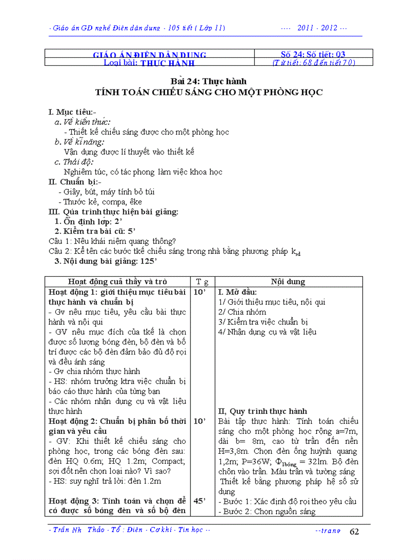 image for page Giáo án Nghề Điện phân phối CT 105 tiết