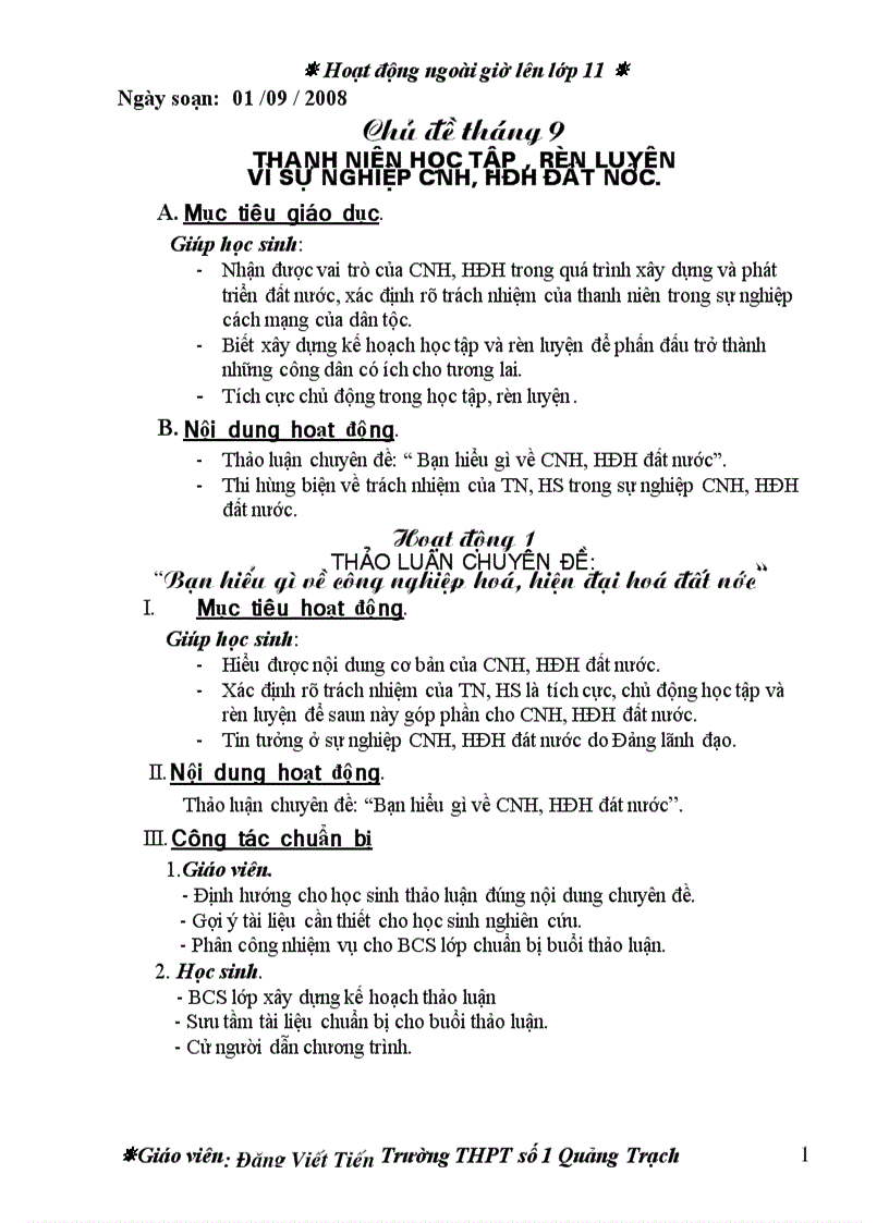 image for page Hoạt động ngoài giờ lên lớp 11