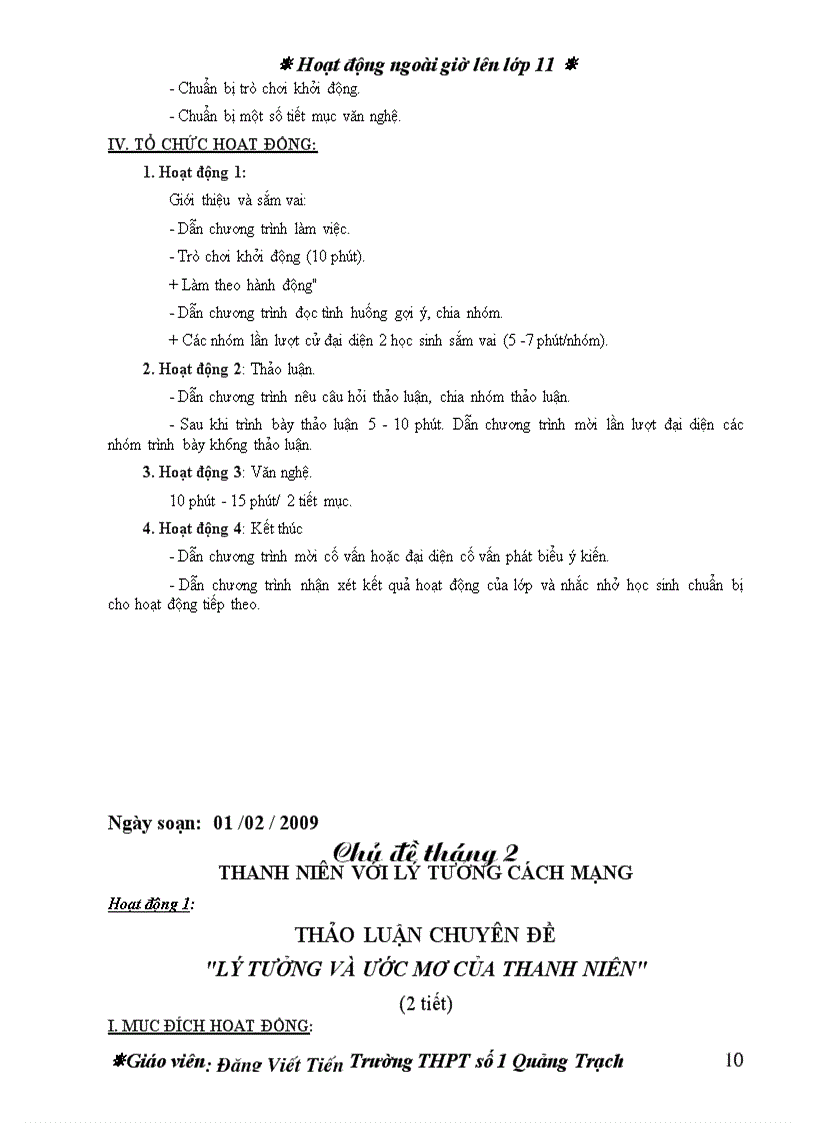 image for page Hoạt động ngoài giờ lên lớp 11