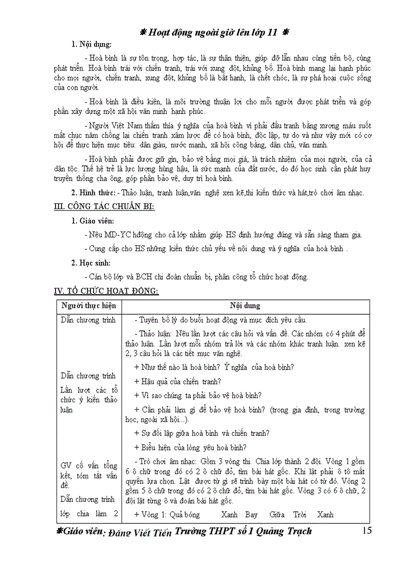 image for page Hoạt động ngoài giờ lên lớp 11