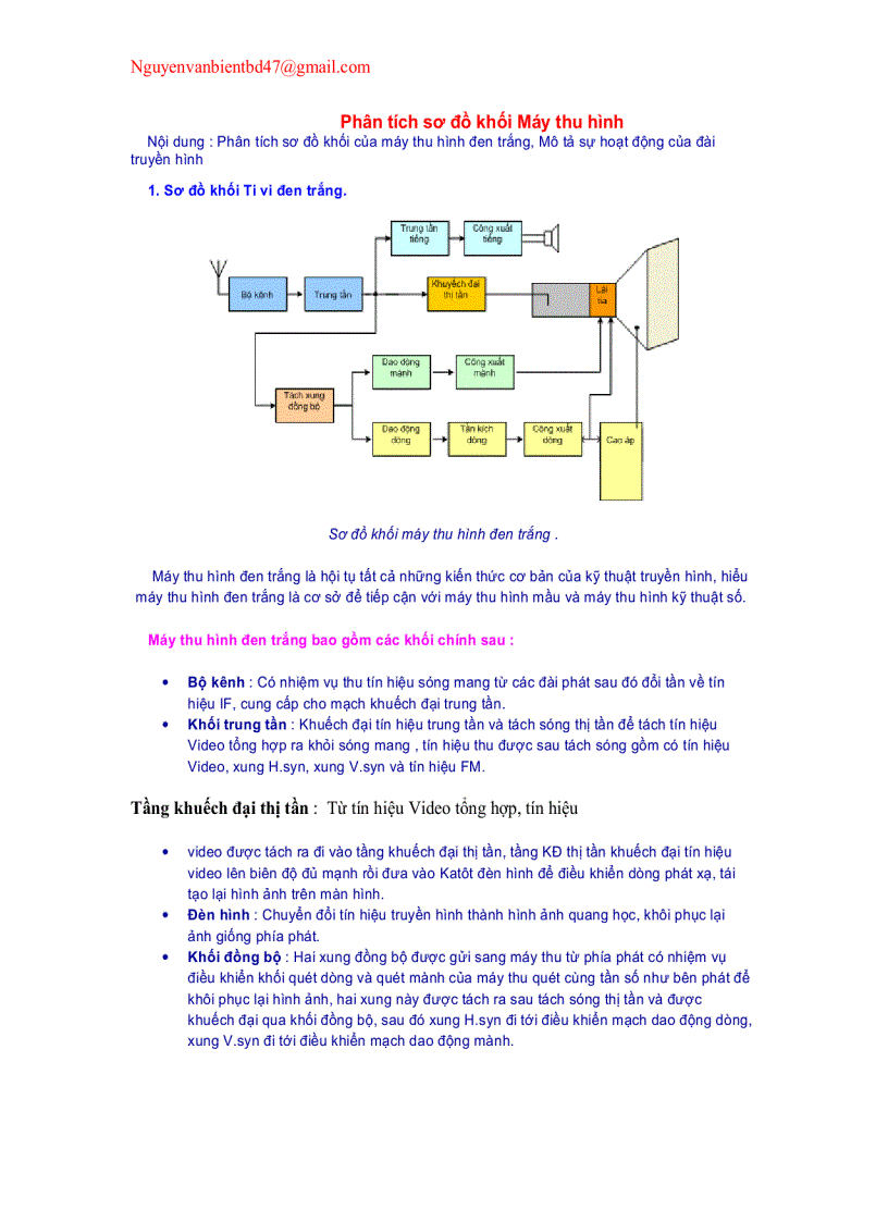 Sơ đồ khối máy thu hình